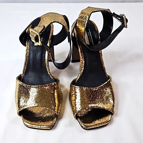 Topshop Gold Strappy Womens Sandals Heels Size 37 - Picture 2 of 7